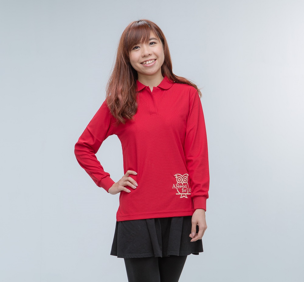 空英長袖排汗polo女衫 紅色